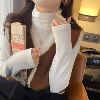 Синяя высококачественная бархатная рубашка с воротником-стойкой из ворсистого ворса для женщин, которую можно носить осенью и зимой, новый немецкий бархатный топ с высоким воротом S