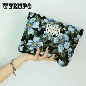 Синяя жаккардовая косметичка женская ретро литературная простая и элегантная цветочная удобная маленькая сумка one size