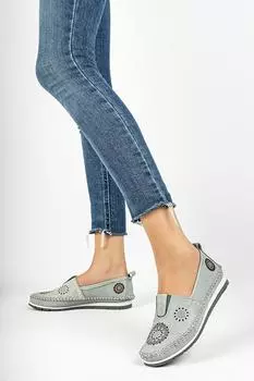 Синяя женская кожаная повседневная обувь из натуральной кожи