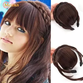 Синтетическая челка с плетеной повязкой на голову, аксессуары для волос, наращивание волос, женская челка, черно-коричневые волосы, невидимые натуральные