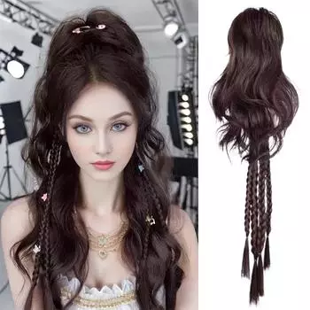 Синтетическая длинная коса для волос, хвост, булочка, боксерская коса, парик, зажим для волос, наращивание половины хвоста, аксессуары для волос для женщин 60cm