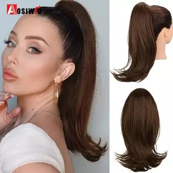 Синтетическая накидка Aosiwig вокруг Ponytai, 16 дюймов, прямой шиньон с зажимом для волос, на шнурке, хвост, наращивание волос, натуральный