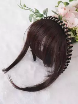 Синтетическая повязка на голову челка удлинение челка прямые волосы темно-коричневые волосы для женщин 8inch