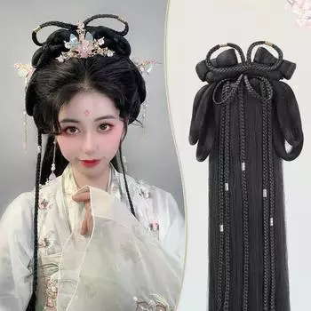 Синтетическая повязка на голову Hanfu в древнем стиле, плетеная повязка на голову, интегрированная повязка на голову, парик для женщин, кусок волос в китайском стиле, антикварное моделирование, аксессуары для парика для косплея