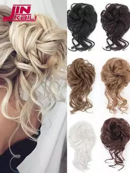 Синтетическая растрепанная прическа в виде пучка, взлохмаченная прическа, наращивание пучков, эластичная резинка для волос, вьющиеся волосы, пучок, резинка для волос для женщин