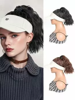 Синтетическая шляпа парик белая шляпа с волнистым хвостиком термостойкие синтетические волосы для женщин шляпа и парик в одном куске для ежедневного использования 12inch