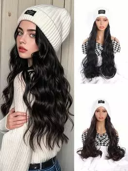 Синтетическая шляпа, парики, шляпа со смайликом и длинными волнистыми волосами для женщин и девочек, модная дизайнерская шляпа и парики из одной части для повседневного использования 12inch