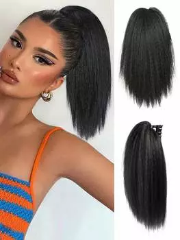 Синтетические 12-дюймовые конские хвосты на завязках для женщин, короткие натуральные черные волосы яки, прямые, на завязках, на завязках, для наращивания волос 12inch