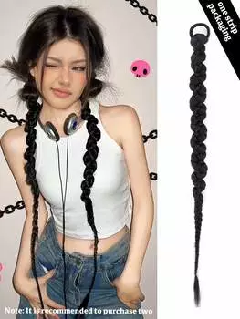 Синтетические 26-дюймовые боксерские косички, конский хвост, наращивание с резинкой, кольцо для волос для девочек, женщин, черный парик 26inch