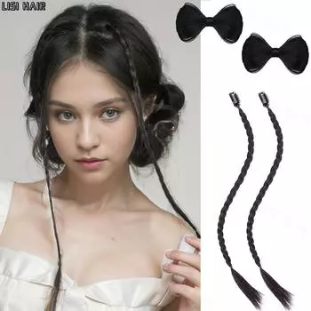 Синтетические 2 стиля MISSQUEEN, булочки с бантом, заколка для волос и длинный плетеный хвост, заколка для волос для женщин, косплей, повседневное использование 45cm