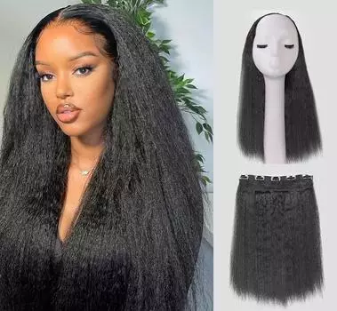 Синтетические черные длинные прямые волосы для наращивания на клипсах, 24-дюймовый женский парик, высокотемпературный парик с 5 зажимами