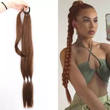 Синтетические длинные плетеные волосы для наращивания в виде конского хвоста, натуральный коричневый конский хвост с резинкой, парик для женщин, повседневная одежда 85 cm