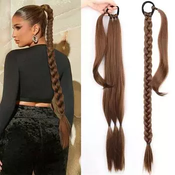 Синтетические длинные плетеные волосы для наращивания в виде конского хвоста, натуральные коричневые волосы, обертывание вокруг конского хвоста с резинкой 85 cm
