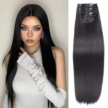 Синтетические длинные прямые черные парики для наращивания волос на заколках натуральные волосы для женщин повседневная одежда для вечеринок 60cm