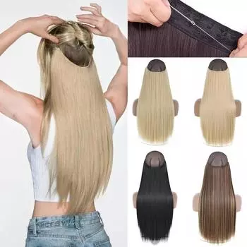 Синтетические длинные прямые невидимые накладные пряди для волос с секретной прозрачной леской для волос без зажима для волос для женщин 55cm