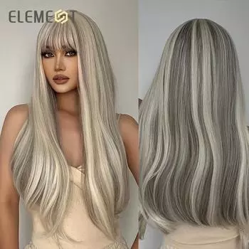Синтетические длинные прямые серо-белые парики с челкой для женщин, вечерние гала-косплея, волосы Лолиты, термостойкие натуральные