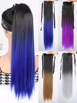 Синтетические длинные прямые волосы для конского хвоста, разноцветные накладные волосы, шнуровка, прямой конский хвост, 22 дюйма, накладной конский хвост для женщин, ежедневное использование 22inch