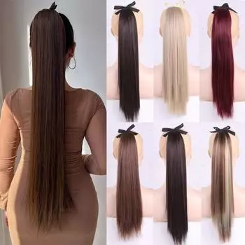 Синтетические длинные прямые волосы для конского хвоста, термостойкие, зажимы для наращивания волос для женщин, ежедневные аксессуары для волос 2-33