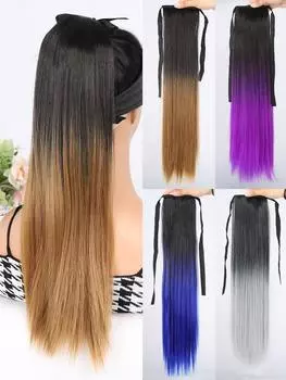 Синтетические длинные прямые волосы для конского хвоста, разноцветные накладные волосы, шнуровка, прямой конский хвост, 22 дюйма, накладной конский хвост для женщин, ежедневное использование 22inch