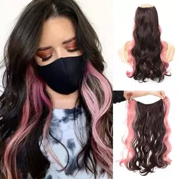 Синтетические длинные вьющиеся 4 заколки V-образной формы, цельный наращивание волос, натуральные волосы для женщин, невидимый пушистый парик