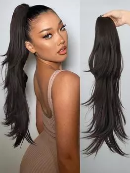 Синтетические длинные вьющиеся многослойные волнистые завязывающиеся на шнурке конские хвосты 24 дюйма для женщин термостойкие искусственные волосы 24inch