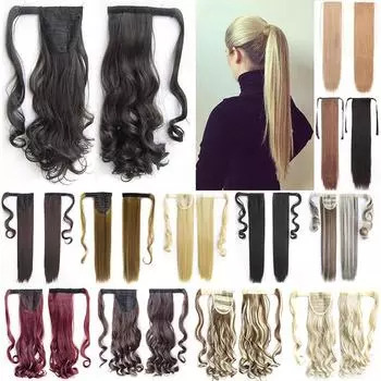 Синтетические длинные вьющиеся парики на заколке из накладных волос, хвостик, прямой наращивание волос с заколкой-петлей