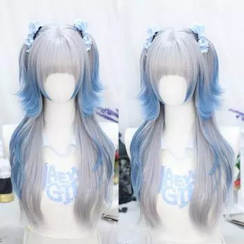 Синтетические длинные вьющиеся парики в стиле Лолита в стиле аниме JK Girl Hair, черные блики, синий парик для косплея, термостойкие волокна, парики для женщин