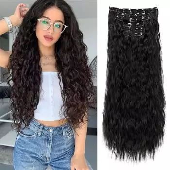 Синтетические длинные вьющиеся волнистые накладные волосы накладные волосы накладные волосы из высокотемпературного волокна для женщин 60cm