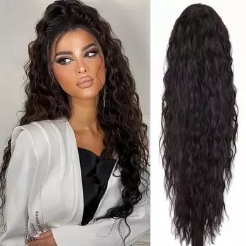 Синтетические длинные вьющиеся волосы для наращивания хвоста, натуральный хвост на шнурке, шиньоны, искусственный хвост для женщин 65cm