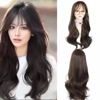 Синтетические длинные волосы в корейском стиле S с швом вьющиеся волосы Термостойкий парик Для женщин Повседневная одежда Натуральный коричневый