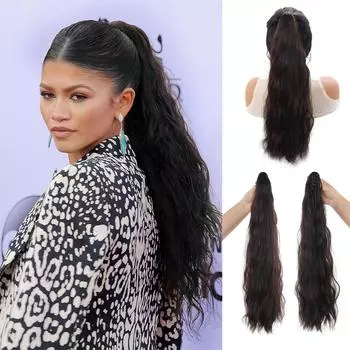 Синтетические длинные волосы, зажим для хвоста, коса, волнистые волосы, парик с естественной волной, женский зажим, наращивание хвоста