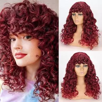 Синтетические глубокие волосы с челкой, длинные вьющиеся натуральные парики для женщин, косплей, повседневная одежда 60 cm