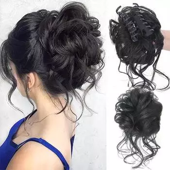 Синтетические грязные волосы, пучок, взъерошенные парики, заколки, резинки для волос, накладные вьющиеся волнистые хвостики, заколки для волос для женщин 30cm