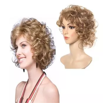 Синтетические короткие вьющиеся парики для женщин Боб Блондинка Коричневый парик Натуральные волосы Вьющиеся парики Женский парик для косплея золотисто-коричневый