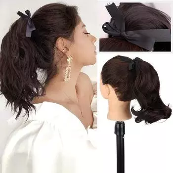 Синтетические короткие волнистые темные хвостики MISSQUEEN, высокотемпературное волокно, булочка, накладные волосы, наращивание волос, конский хвост 30cm