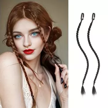 Синтетические косы XINRAN, передняя боковая челка, длинный плетеный хвост, на заколке для наращивания волос, 2 шт., прямые шиньоны для женщин, косплей 45cm