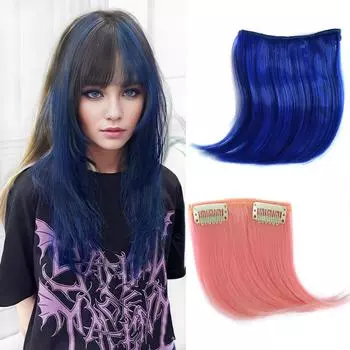 Синтетические красочные волосы XINRAN на клипсах из высокотемпературного волокна, челка для наращивания волос, аксессуары для волос для женщин 13cm