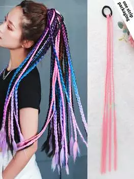 Синтетические накладные волосы 20-дюймовый хвостик цветные косички накладные волосы с резинками радужные плетеные аксессуары для женщин вечеринка основные моменты косплей 20inch