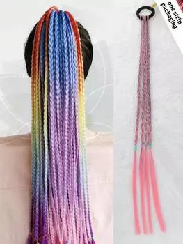 Синтетические накладные волосы 20-дюймовый хвостик цветные косички накладные волосы с резинками радужные плетеные аксессуары для женщин вечеринка основные моменты косплей 20inch