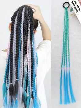 Синтетические накладные волосы 20-дюймовый хвостик цветные косички накладные волосы с резинками радужные плетеные аксессуары для женщин вечеринка основные моменты косплей 20inch