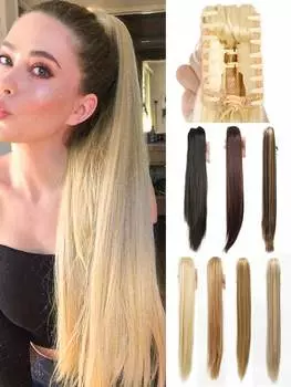 Синтетические накладные волосы 24 дюйма Длинный прямой коготь клип конский хвост парик подходит для женщин повседневного использования вечеринки 24inch