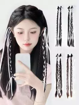 Синтетические накладные волосы, длинная коса, хвостик с бантом, для женщин, парики из синтетических волокон, аксессуары для волос для вечеринок и повседневного использования 18inch