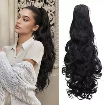 Синтетические накладные волосы на завязках, длинные вьющиеся волнистые волосы с заколкой в виде конского хвоста, термостойкие волосы из волокна для женщин, повседневная одежда 45cm