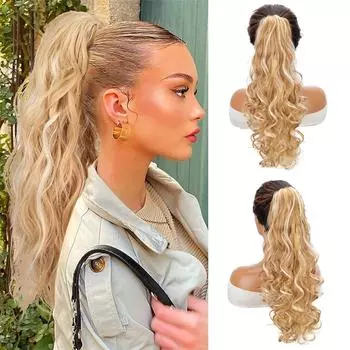Синтетические накладные волосы на завязках, длинные вьющиеся волнистые волосы с заколкой в виде конского хвоста, термостойкие волосы из волокна для женщин, повседневная одежда 45cm