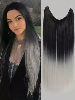 Синтетические натуральные волосы без зажима, невидимые накладные волосы из рыбьей лески, серебристо-серые, для женщин 24inch