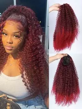 Синтетические парики 20-дюймовые завязывающиеся хвостики с глубокими кудрявыми термостойкими накладными волосами в стиле афро, кудрявые вьющиеся волосы для женщин 20inch