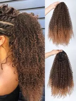 Синтетические парики 20-дюймовые завязывающиеся хвостики с глубокими кудрявыми термостойкими накладными волосами в стиле афро, кудрявые вьющиеся волосы для женщин 20inch