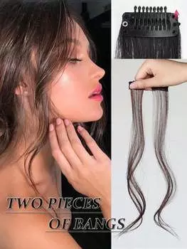 Синтетические парики из высокотемпературного шелка черного цвета, 14-дюймовая челка в виде драконьей бороды, двухсекционная челка, заколка для волос