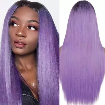 Синтетические парики LISI HAIR для черных женщин, длинные прямые парики, белый/блонд/фиолетовый парик, средняя часть, парики для косплея для вечеринки