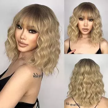 Синтетические парики LISI HAIR с длинным бобом для женщин, повседневная одежда, черно-коричневые длинные волнистые парики с челкой, термостойкое волокно, волосы для косплея 30cm